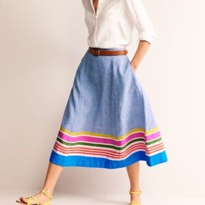Boden Women's Blue Multistripe Stripe Hem Skirt